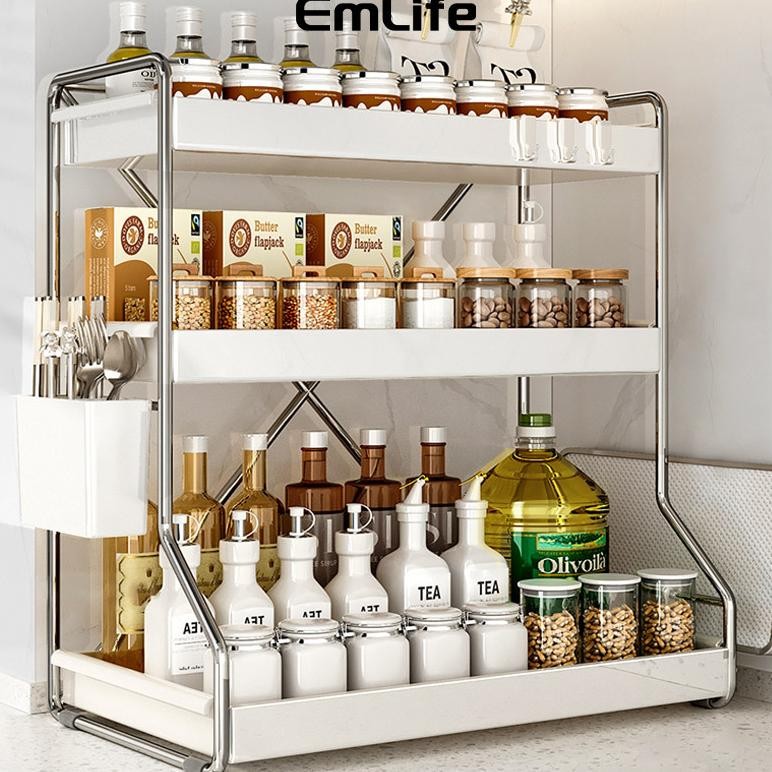 Rak Bumbu Dapur Minyak Saus Garam Cuka Sumpit dan Sendok Bumbu Multi-lapis Rak Penyimpanan Meja Rak 