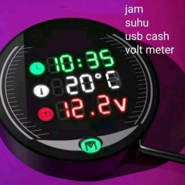 Voltmeter Digital Bulat Motor 4 In 1 Jam Suhu Aki Motor Original Dan Terpercaya