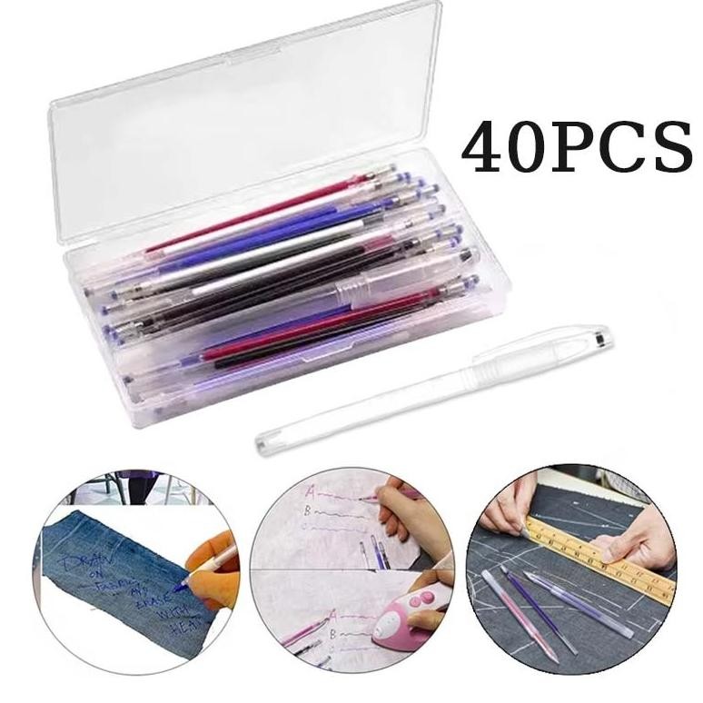 

40pcs Pen Heat Erasable Bolpen Jahit Spidol Jahit Kain Pen Penanda Kain Pen Pola Panas Bolpoin Kain Pulpen Pola Jahit DiM