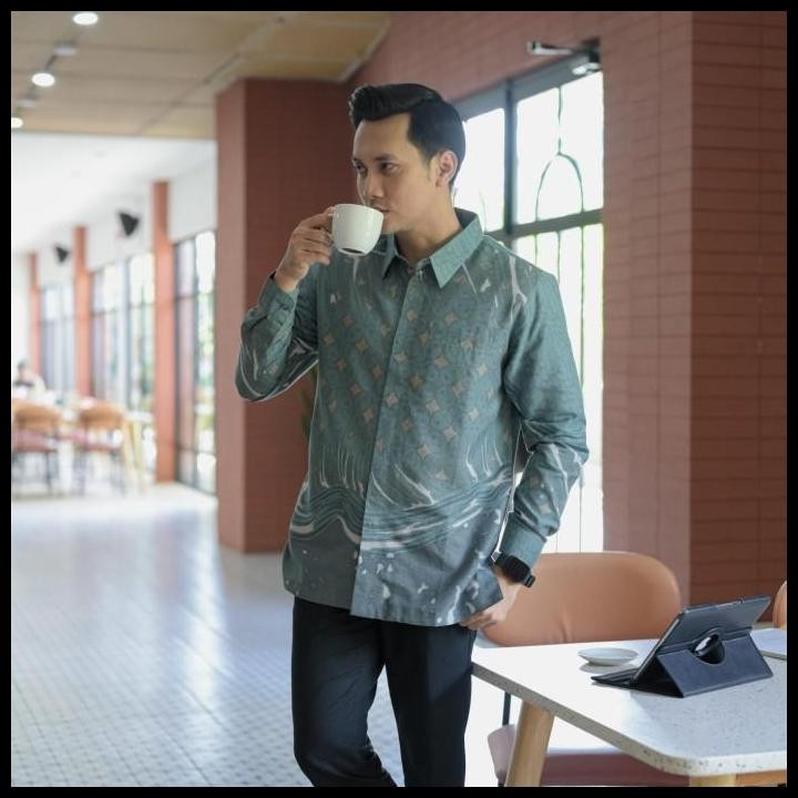 Terlaris Kemeja Batik Bagus Pria Lengan Panjang Dobi Premium Lasem Hijau Pastel Best Seller