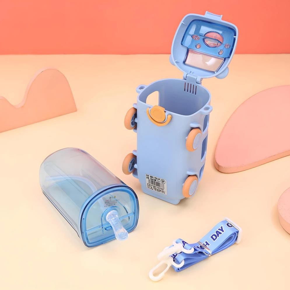 Botol Minum Anak Sekolah Tempat Air Minum Perempuan Laki-laki BUS MOBIL Karakter Lucu Sedotan Tali