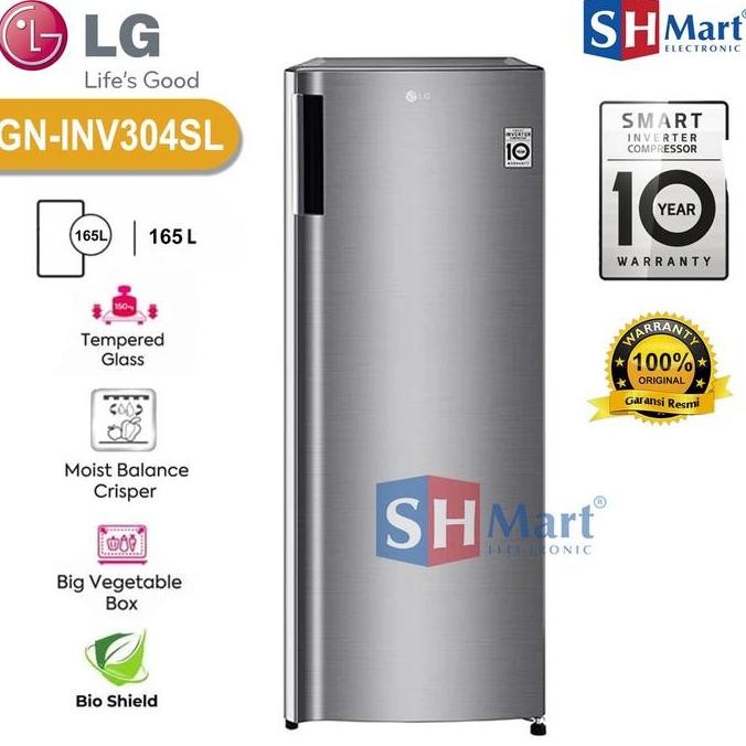 Kulkas Freezer Lg 6 Rak Kapasitas 165 Liter Gn-Inv304Sl / Gn-Inv304Bk Inverter Tempered Glass Garans