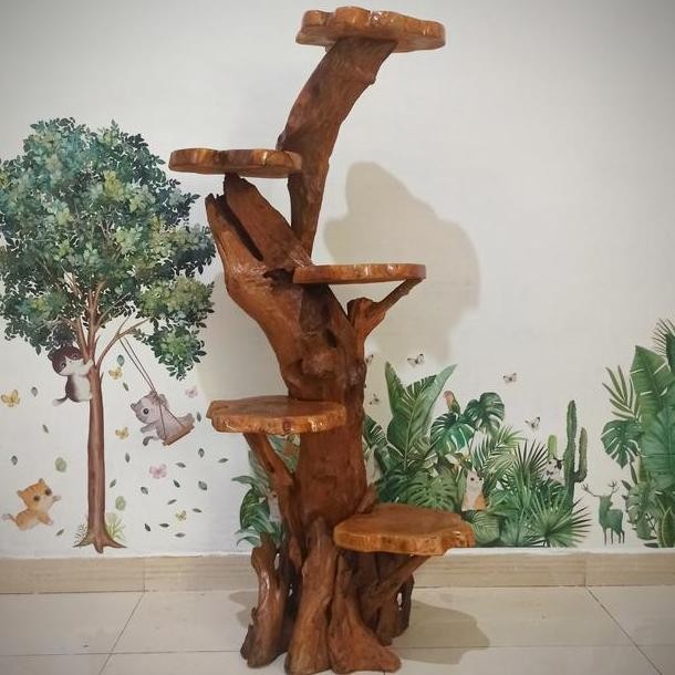 Panjatan Kucing Atau Cat Tree Kayu Jati Rak Bunga Kayu