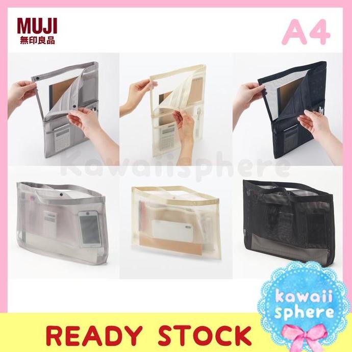 

MUJI Nylon Mesh Bag-in-Bag A4 | Landscape / Portrait | Muji Inner Bag Organizer | Ready Stock Handcarry Jepang