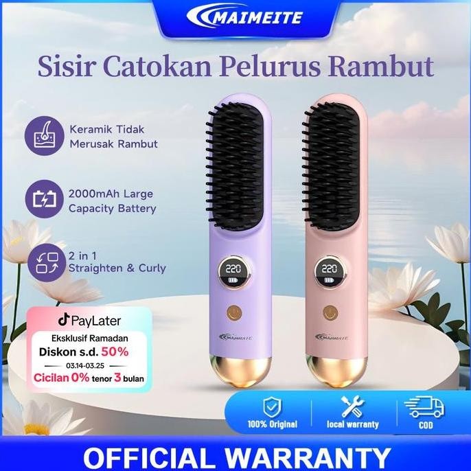 MAIMEITE Sisir Catok Pelurus Rambut Elektrik Comb Sisir Pelurus Rambut Tanpa Kabel Cordless AS