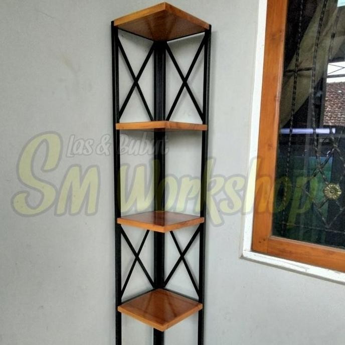 New Product - Rak Sudut Besi 6 Susun - Rak Bunga Sudut Model Minimalis Alas Kayu Catalina Store