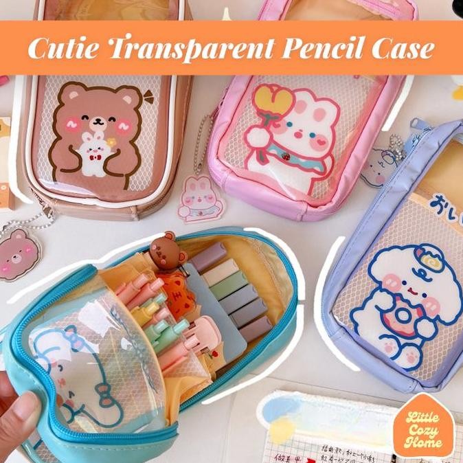 

Cutie Jumbo Transparent Pencil Case / Korean Style Kotak Tempat Pensil Besar Dengan Resleting / Muat Banyak / Big Capacity With Zipper Blue Brown Co