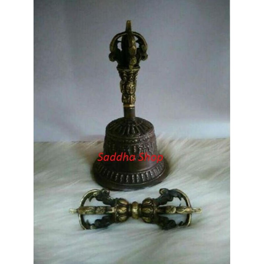 Bel Lonceng Dan Vajra Dorje Bersula 5 Logam Tibetan 16 Inch Co
