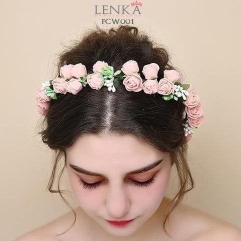 Flower Crown Wedding Wanita Pink l Mahkota Bunga Lenka - FCW001