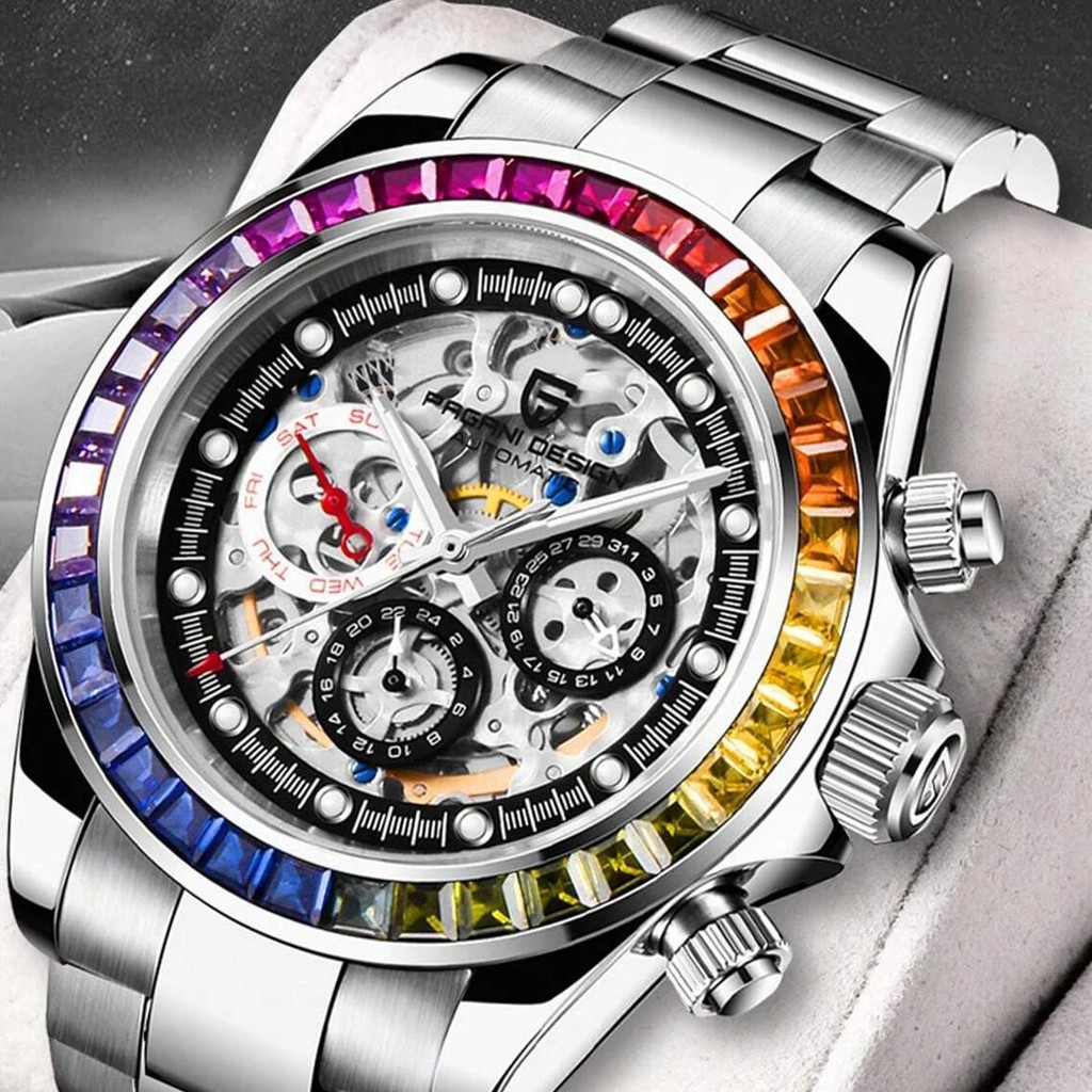 PAGANI DESIGN Top Super Brand Mechanical Automatic Watch Men's Ceramic bezel Rainbow Business Waterp