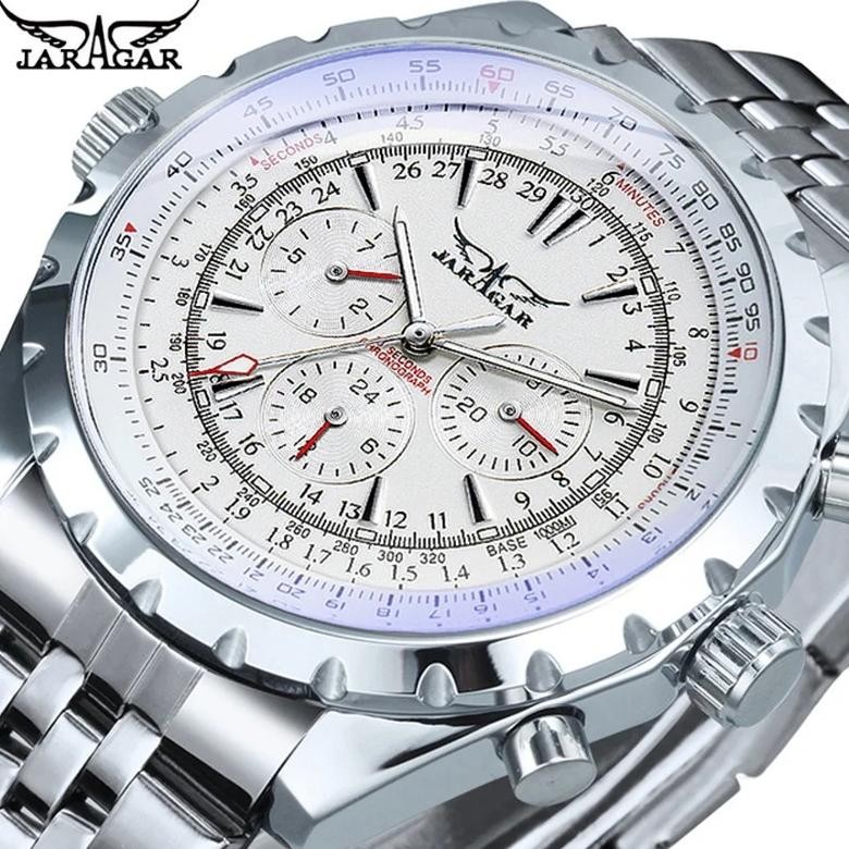JARAGAR 212 Men's Fashion Automatic Mechanical Watches Leisure Hollowing Dial Chronograph Luminous M