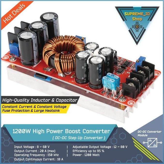 High Power DC-DC Step Up Boost Converter | 1800W 40A | 1500W 30A | 1200W 20A murah