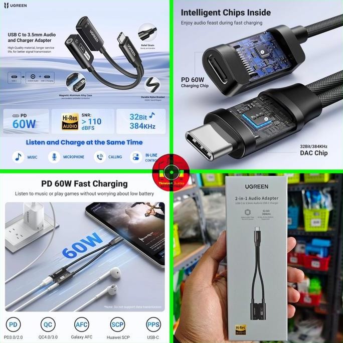 Ugreen 25837 Adapter Headset Type-C Splitter Dongle 2In1 For Iphone 15 Co