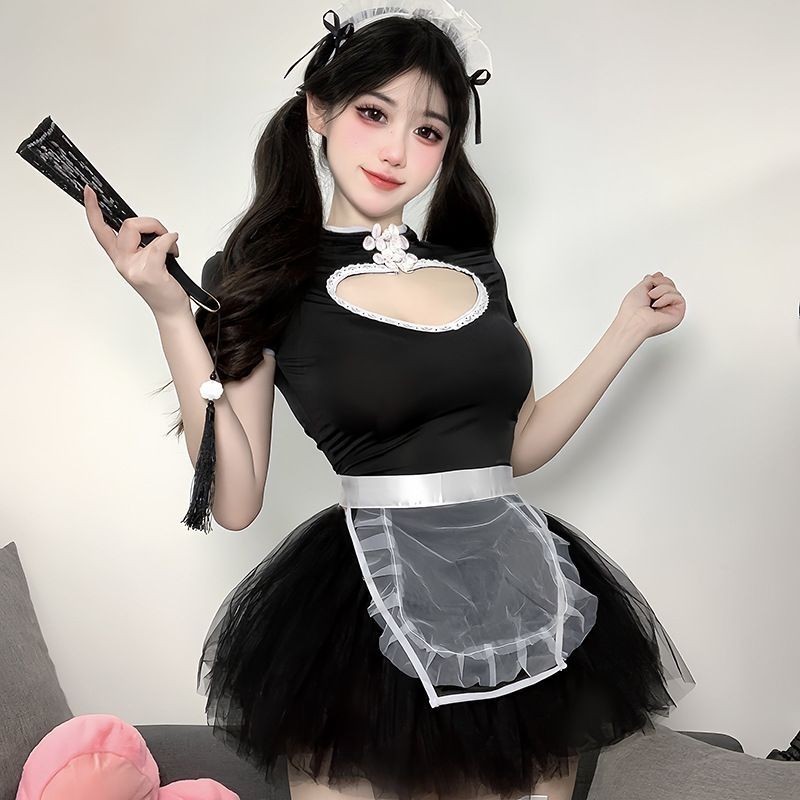 Vintage Cheongsam Maid Temptation Uniform Dress Set Sexy cos
