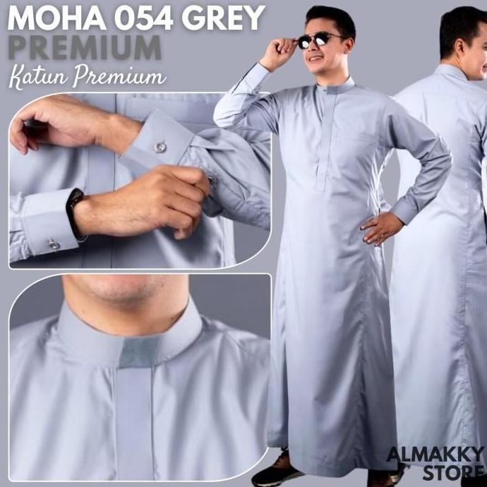 baru  MOHA PREMIUM THOBE 054 GREY - Gamis Pria Jubah Premium ala Rethobe