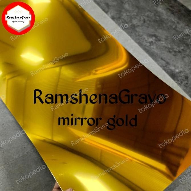 

READY gravoply gold mirror teks hitam /bahan gravir/ 60cmx40cm tebal 1.5mm NEW