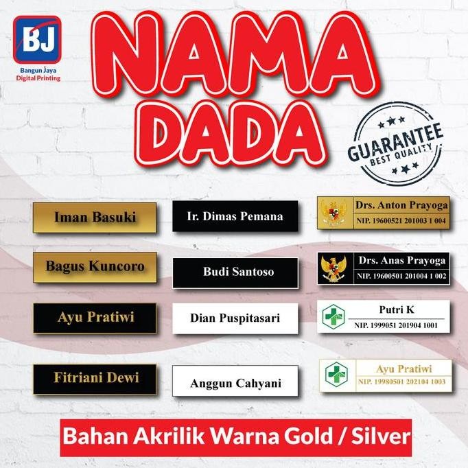 

READY NAMA DADA RESIN /Nama Dada/Papan Nama Akrilik-Custom Satuan NEW