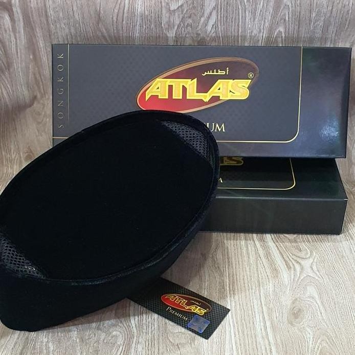 baru  Kopiyah Peci Songkok Hitam ATLAS Hitam Dewasa Santri Motif Polos AC untuk Solat Terbaru Kopiah