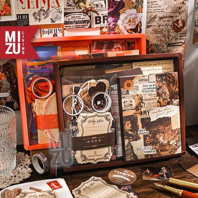 

READY MIZU DEKO-NIKKI Set Vintage Travel Scrapbook Bujodeko Buku Journal Kit Diary Notebook Sticker Washi Tape Craft Paper NEW