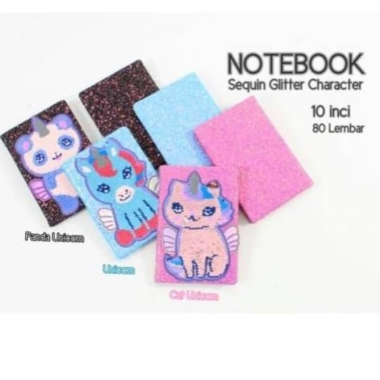 

READY NOTEBOOK SEQUIN GLITTER CHARACTER UNICORN PANDA CAT DIARY NEW