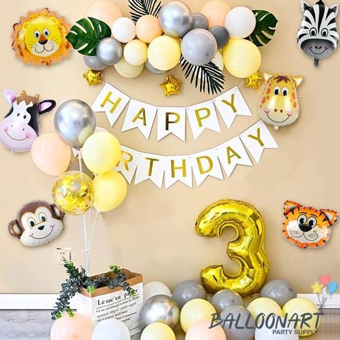 JUNGLE CHAIN DEKORASI SET/PAKET DEKORASI ULANG TAHUN ANAK/BALON FOIL