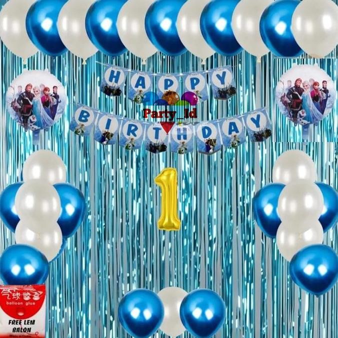 Paket Dekorasi Pesta Ulang Tahun Anak Banner Happy Birthday Karakter Doraemon Captain Frozen - Pesta