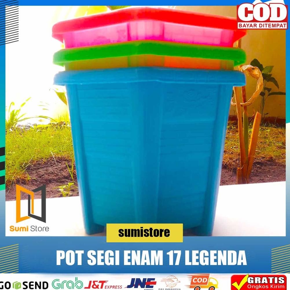 Pot Tanaman / Bunga Segi Enam 17 Legenda Putih Hijau Pink Ready Stok