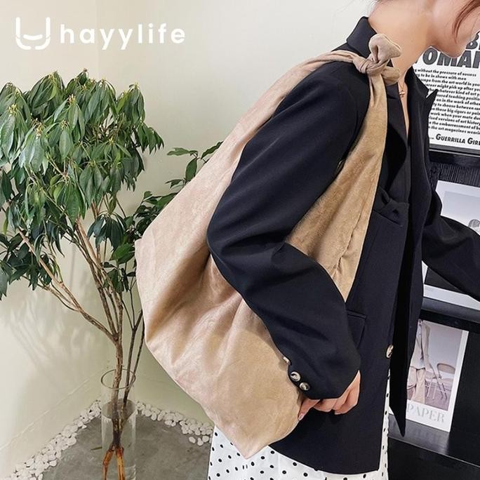 baru Hayylife Tas Bahu Vintage Laptop Kapasitas Besar Warna Solid Bahan Suede Beludru 0,5 mm HL-FAA8
