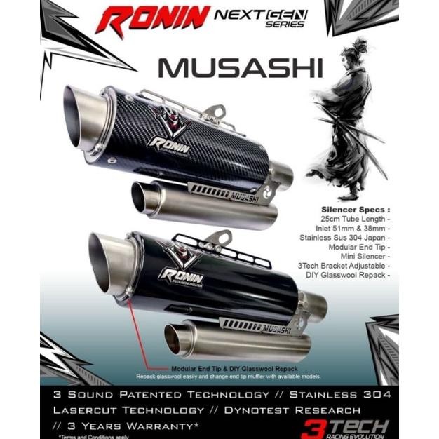 Premium Knalpot Racing 3suara RONIN MUSASHI Fullsystem by 3tech matic 100-160cc Beat Vario PCX Aerox