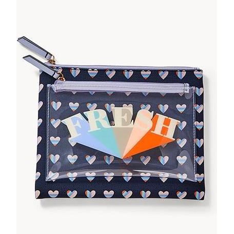 Pouch make up, dompet Fossil Travel Double Pouch Navy Multi