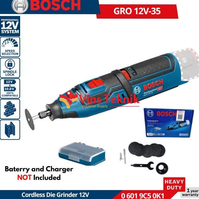 Bosch GRO 12V-35 Cordless Mesin Gerinda Tuner Rotary Tool Mini Die Grinder GRO12V-35