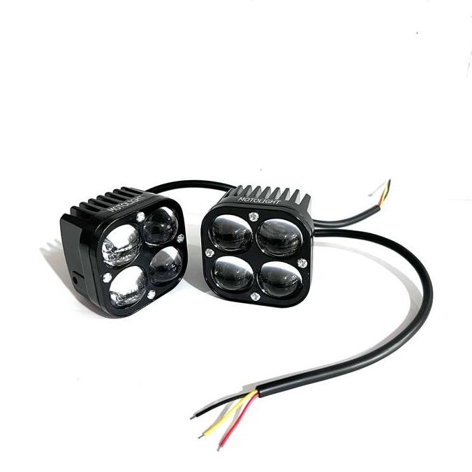 SEPASANG LAMPU TEMBAK SOROT TW 2410 4 LED LASER FLAT CUT OFF PUTIH KUNING PLUS SAKLAR 3MODE MOTOR MO