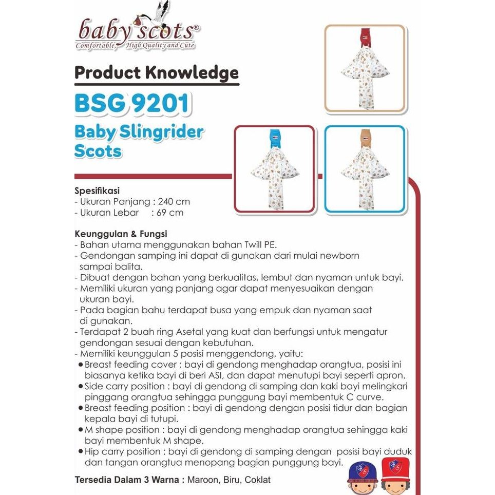 Produk Terbaru  Baby Scots Baby Slingrider Scots Bsg9201/Gendongan Bayi