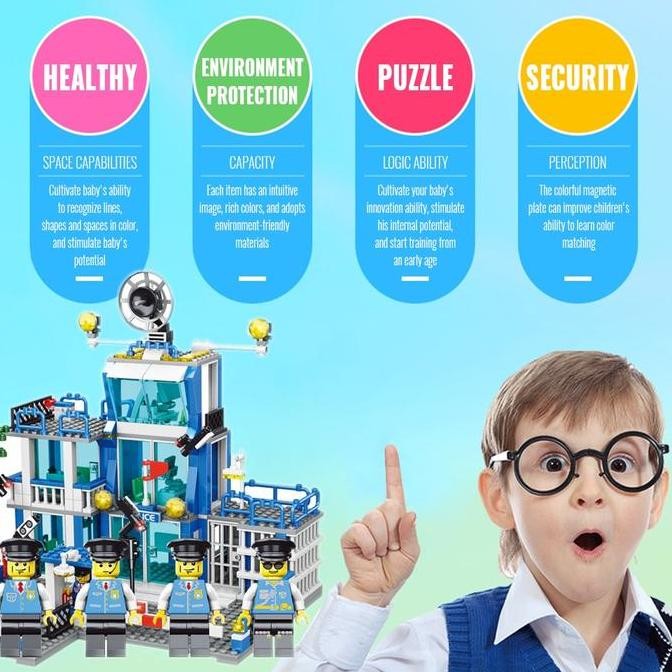 1256Pcs Kantor Polisi Kota SWAT Minifigures Puzzle Mainan Balok Bangun