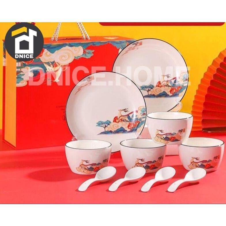 Best Seller Mangkok Imlek Set Keramik / Hampers Imlek /Mangkuk Piring Mewah / Souvernir Hampers Imle