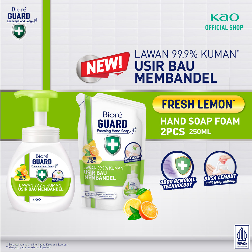 Biore Guard Foaming Hand Soap Fresh Botol 250 mL + Biore Guard Hand Soap Refill 250 mL