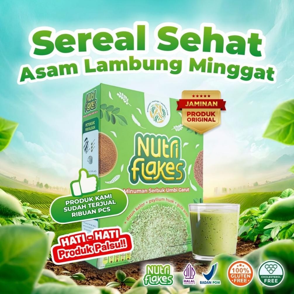 

Nutriflakes 1 Box Minuman Sereal Umbi Garut Bantu Atasi Permasalahan Asam Lambung