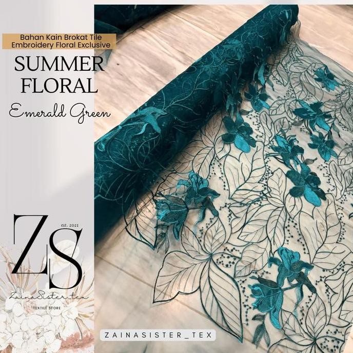 1/2 Meter Bahan Kain Kebaya Brokat Tule Bordir Bunga Timbul Motif Bunga Besar Summer Floral Warna Em