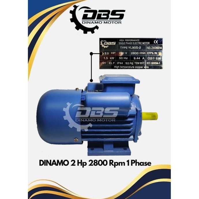 TERBARU - Dinamo 2 Hp 2800 Rpm 1 Phase Merek DBS Kondisi BARU