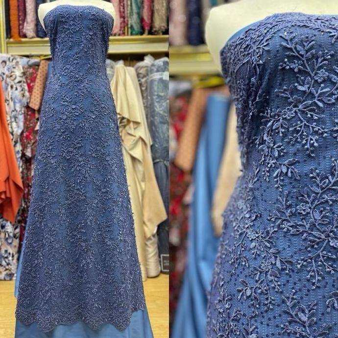 Kain tille s lolita bunga timbul with payet squeen aplikasi chantiliy/bahan brukat kebaya pesta/brok