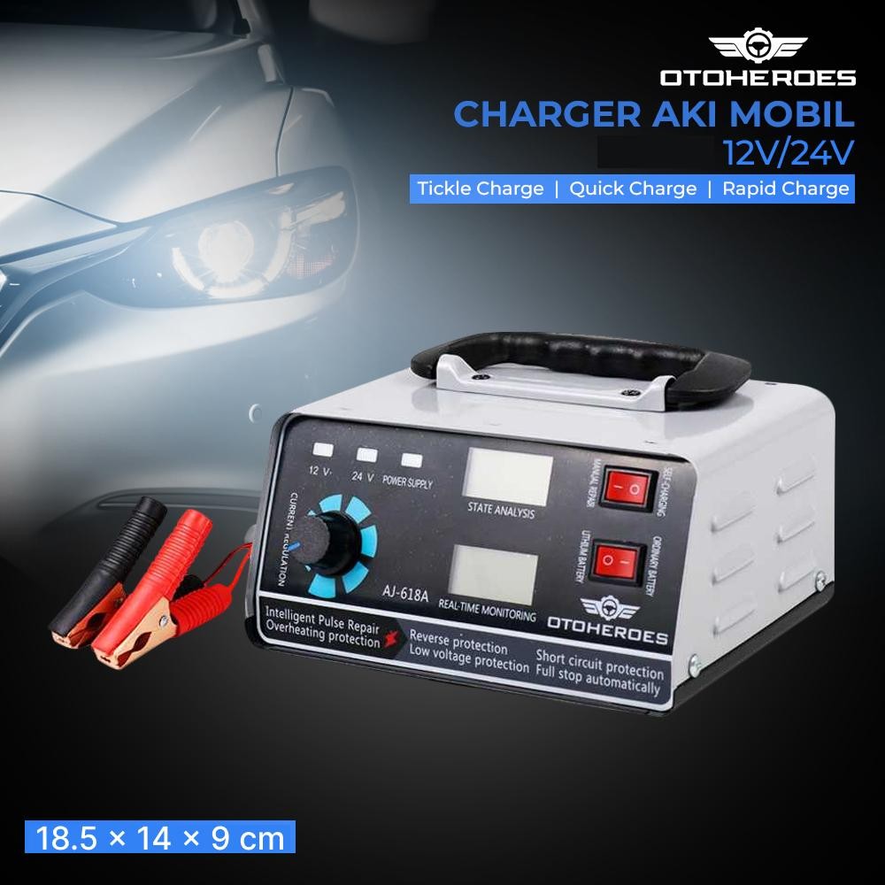 OTOHEROES Charger Aki Mobil Motor Intelligent - Pengisi Daya Otomatis, Perbaikan Baterai, Desain Por