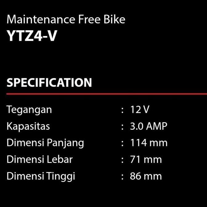 Aki Motor R15, Byson, Fino, Jupiter Z Mx, Xeon Yuasa Ytz4V 12V 3Ah