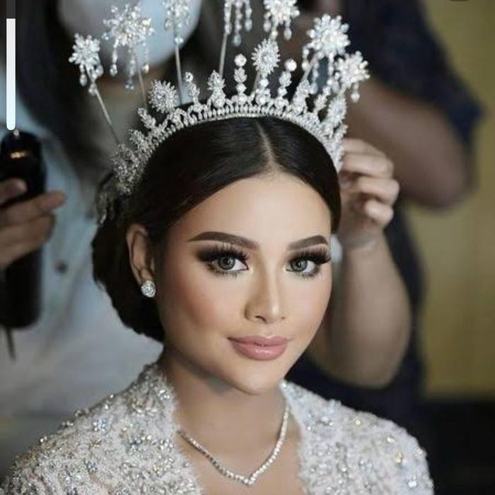PROMO Mahkota Aurel besar Silver lentur pengantin