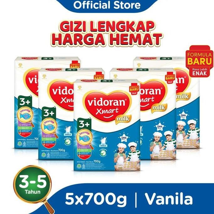

vidoran Xmart 3+ Vanilla 700gr Susu Pertumbuhan Anak 3-5 Tahun - 5 box (Bubuk) (Exp : 09.2026) H85