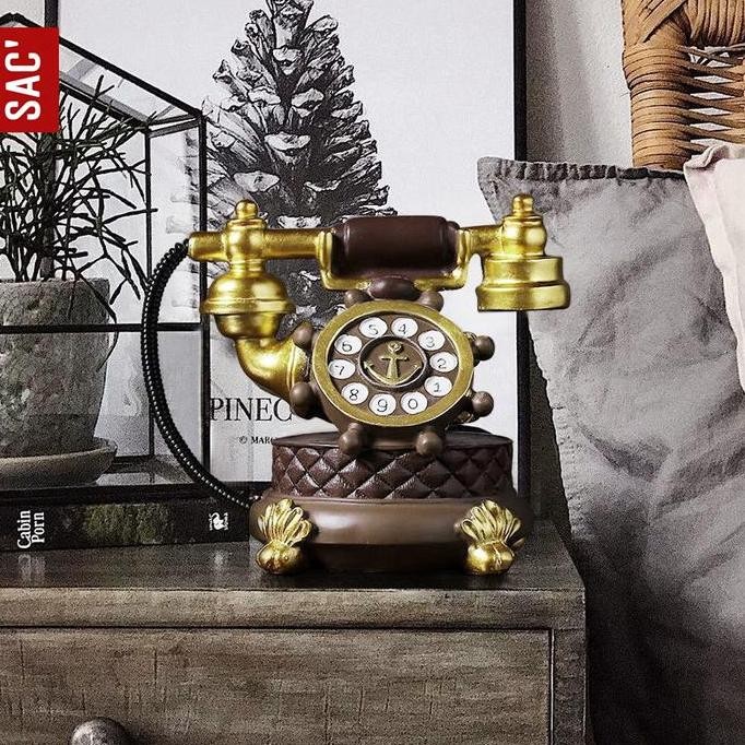 TELEVO PAJANGAN ORNAMENT MEJA PATUNG RESIN MODEL TELEPON ANTIK KUNO KLASIK DEKORASI HIASAN RUMAH TEL