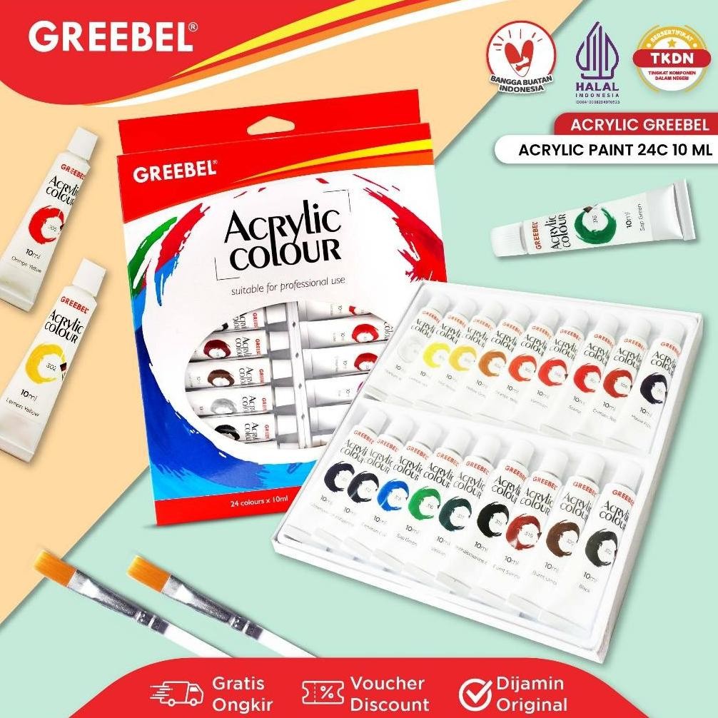 

GREEBEL Cat Lukis Akrilik Set 24 Warna / Cat Acrylic Set (24x10ML)