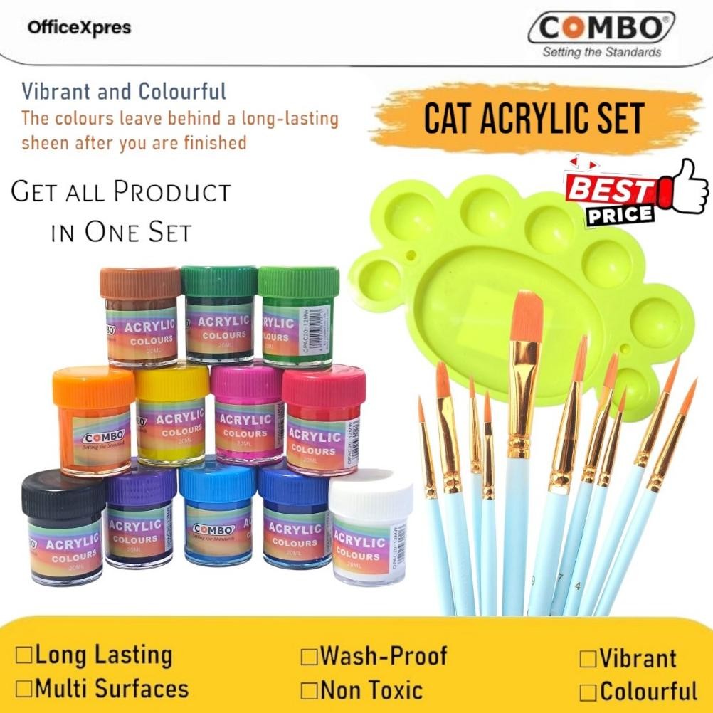 

Cat Akrilik Set / Artist Series / Paket Set Alat Lukis / Acrylic 12 Colour + Brush 6 Size + Palette Besar / Paint Brush