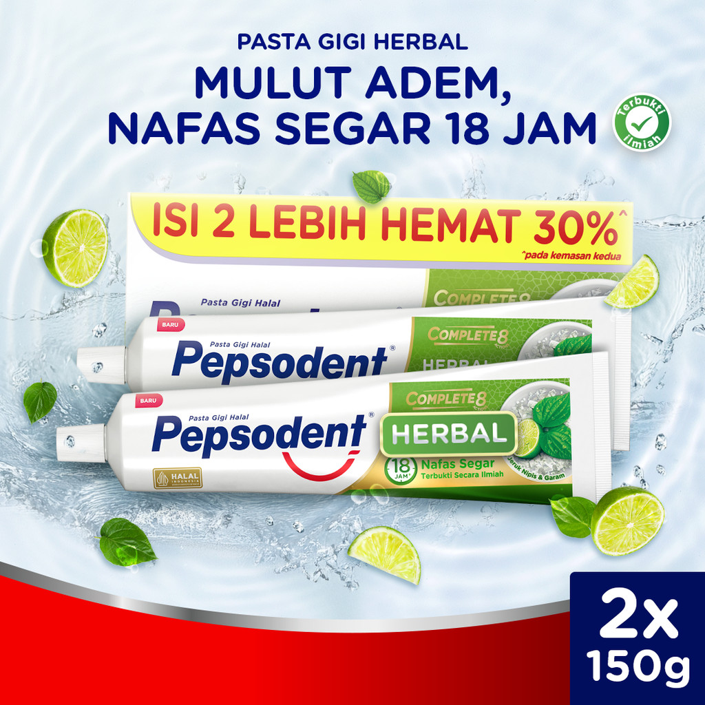 Pepsodent Pasta Gigi Herbal Value Pack untuk Nafas Segar Penghilang Bau Mulut 150g