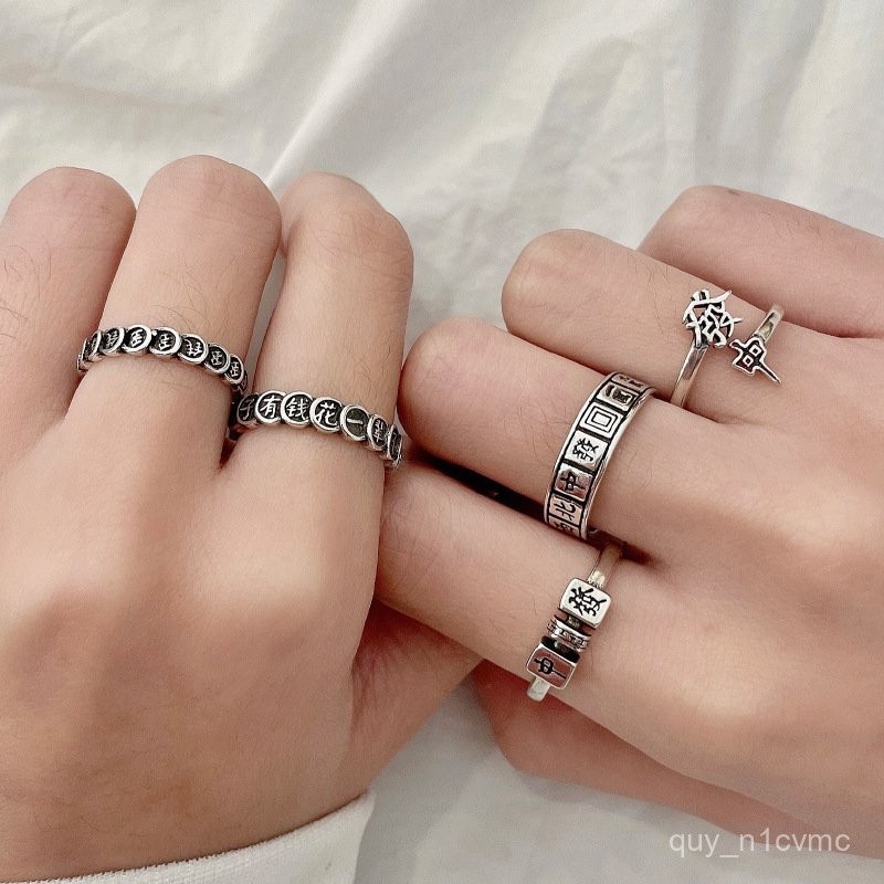 925Cincin Perak Sterling Niche Retro Terbuka Pixiu Kekayaan Uang Cincin Mahjong