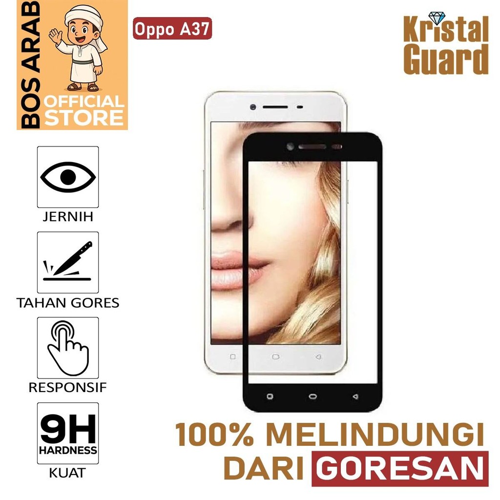 Tempered Glass Full Kaca Untuk Oppo A37 / Neo 9 | Pelindung Layar Anti Gores - Hitam